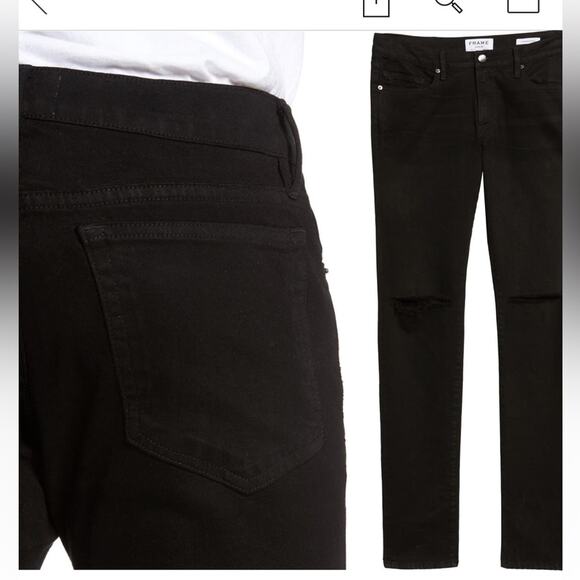 Frame Men’s L’Homme Skinny Jeans in Noir Slits Size 31 - Picture 3 of 12